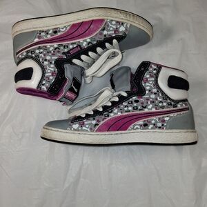 Used Puma High-Top Sneakers in Gray and Fuchsia-Womens 8.5